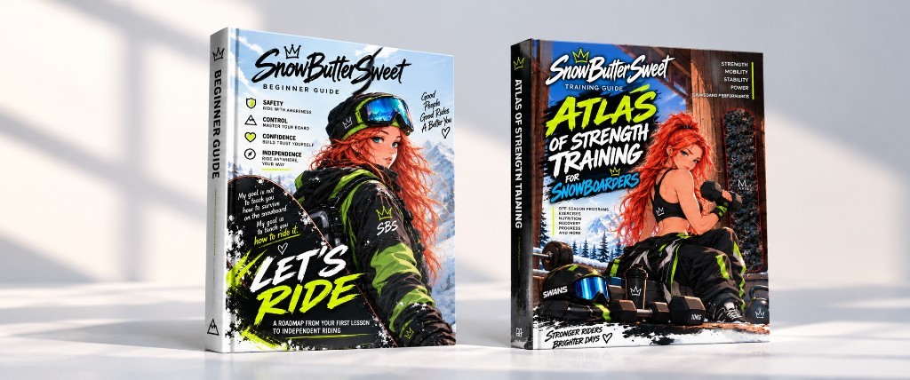 SnowButterSweet Beginner Guide and Atlas of Strength Training hardcover books standing side by side