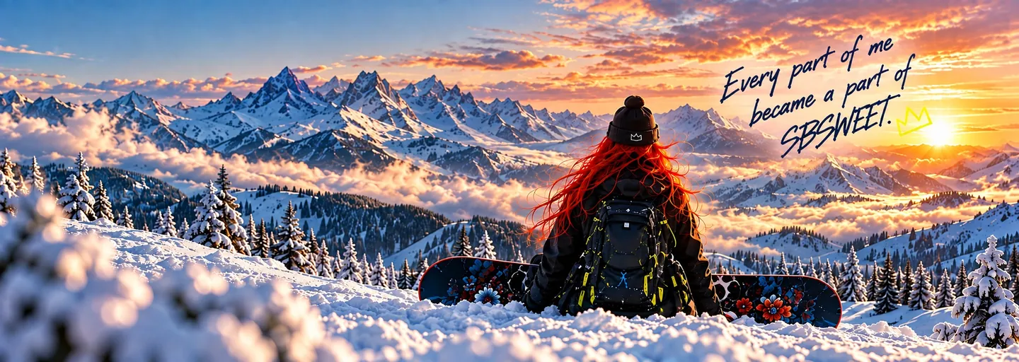 Tina looking across snowy peaks at sunrise