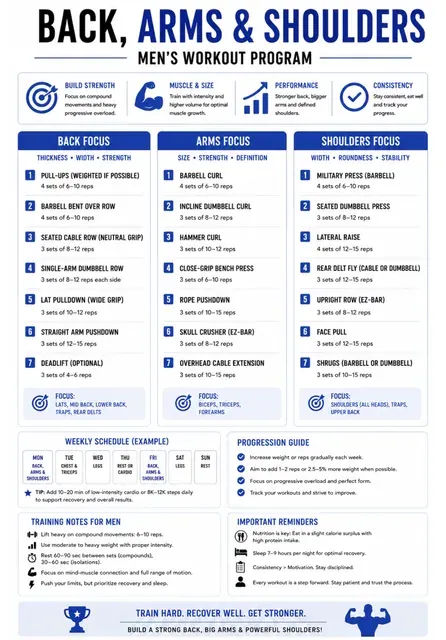 Atlas Training page: back, arms and shoulders workout program